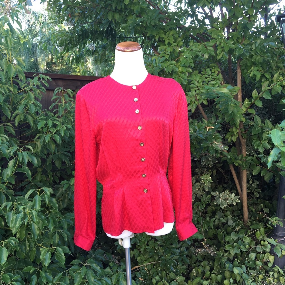 TESS RED SILK LONG SLEEVE TOP